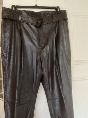 NWT! $998 Polo Ralph Lauren Lamb Leather High-Rise Belted Pants, Sz 14